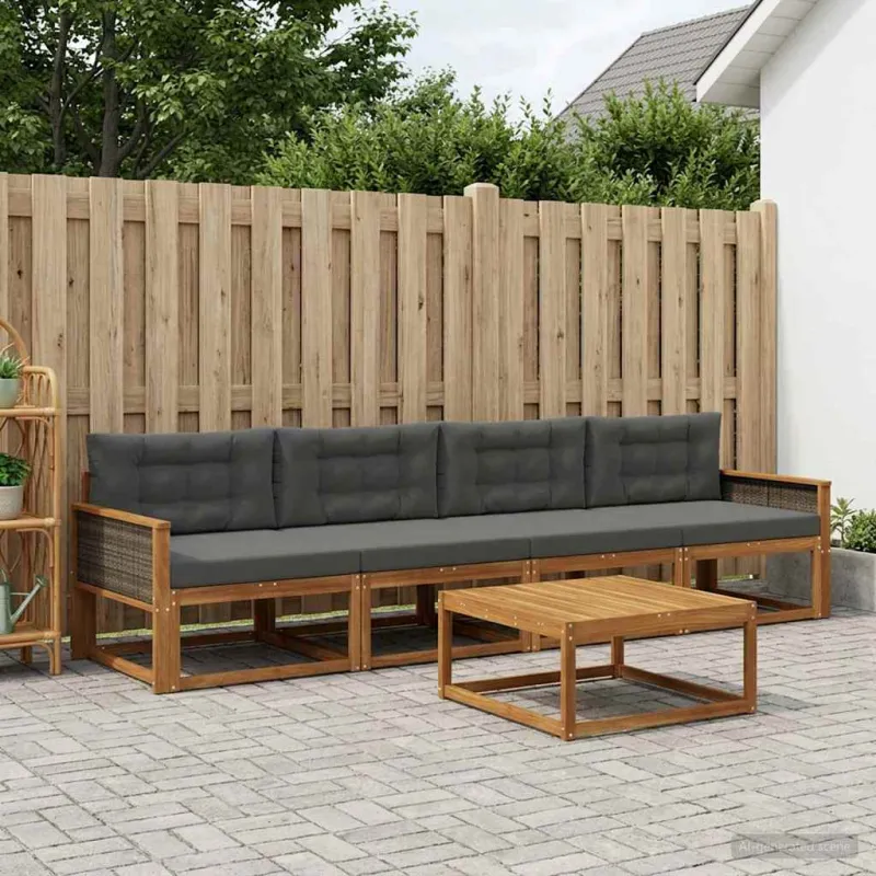Lauko sofos komplektas su pagalve 5 pcs Natūralus ir antracitas
