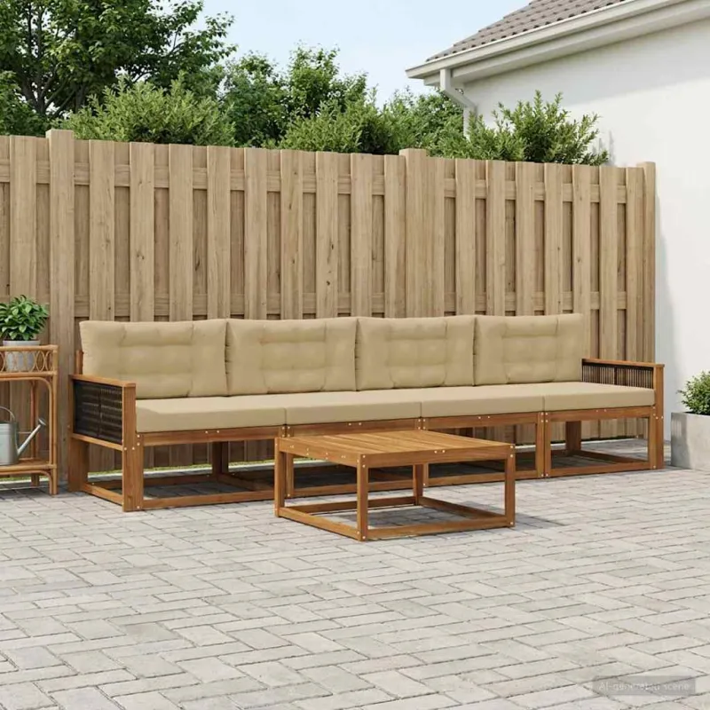 Lauko sofos komplektas su pagalve 5 pcs Natūralus ir bežinis