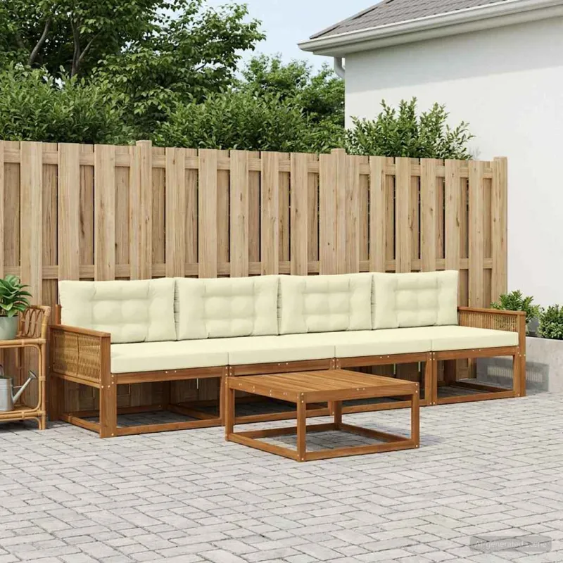 Lauko sofos komplektas su pagalve 5 pcs Natūralus ir grietinėlė
