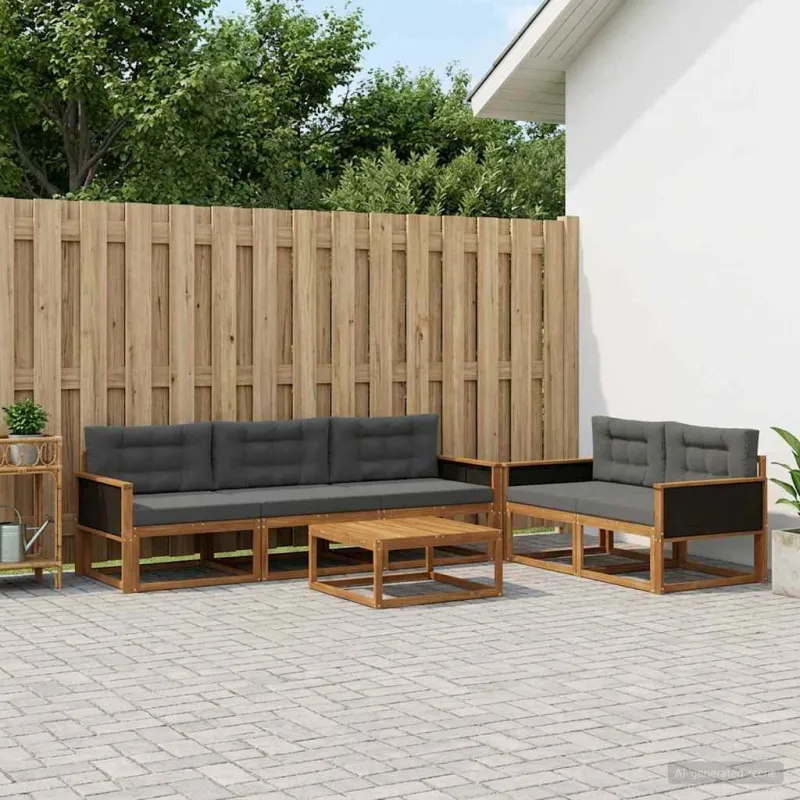 Lauko sofos komplektas su pagalve 6 pcs Natūralus ir antracitas