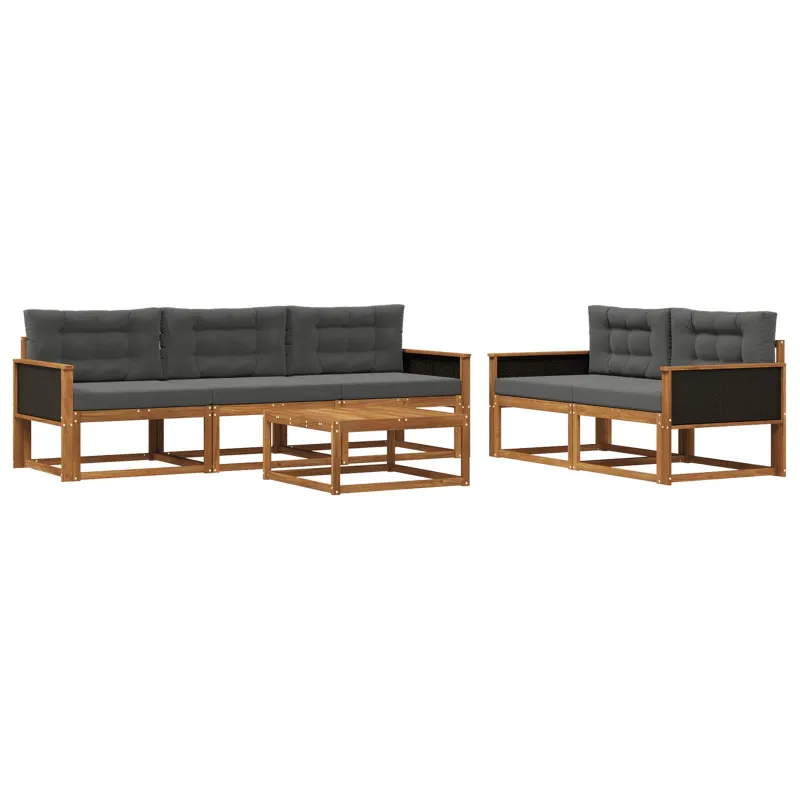 Lauko sofos komplektas su pagalve 6 pcs Natūralus ir antracitas
