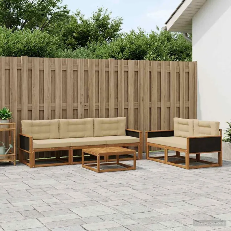 Lauko sofos komplektas su pagalve 6 pcs Natūralus ir bežinis
