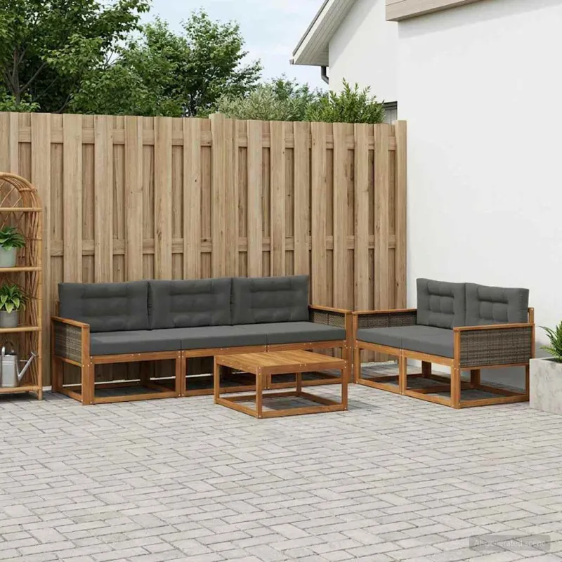 Lauko sofos komplektas 6 pcs Natūralus ir antracitas
