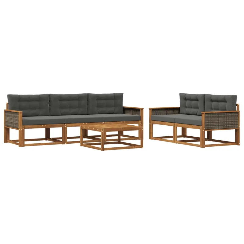 Lauko sofos komplektas 6 pcs Natūralus ir antracitas