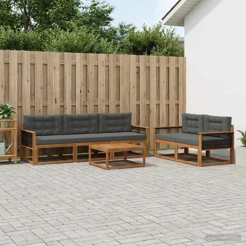 Lauko sofos komplektas su pagalve 6 pcs Natūralus ir antracitas