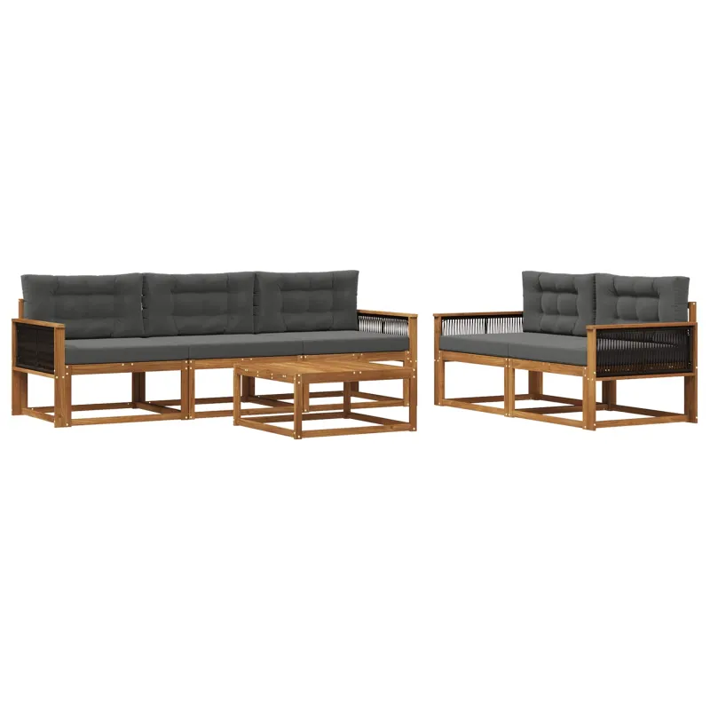 Lauko sofos komplektas su pagalve 6 pcs Natūralus ir antracitas