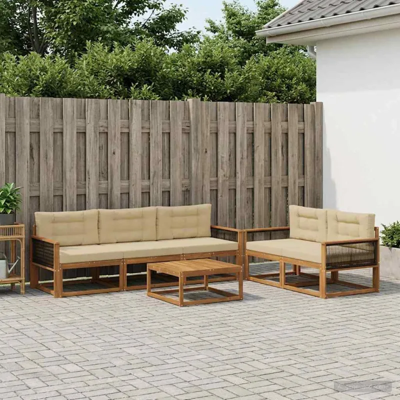 Lauko sofos komplektas su pagalve 6 pcs Natūralus ir bežinis