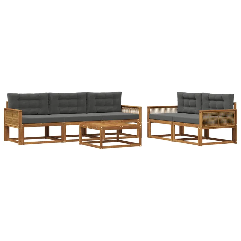 Lauko sofos komplektas su pagalve 6 pcs Natūralus ir antracitas