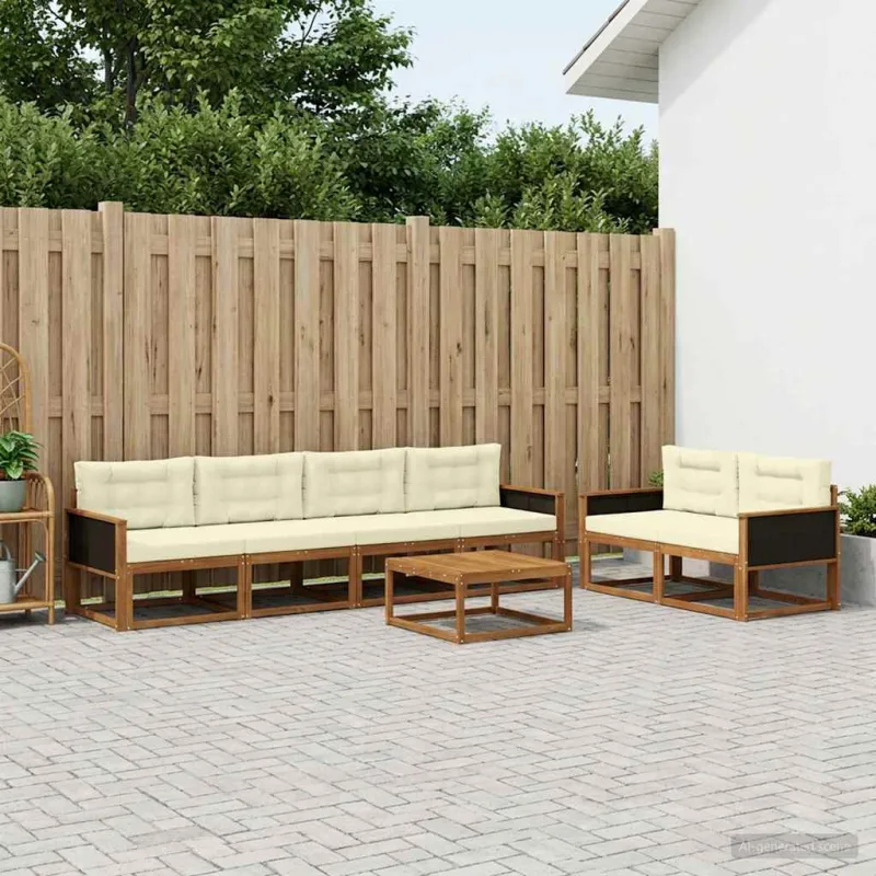 Lauko sofos komplektas su pagalve 7 pcs Natūralus ir grietinėlė