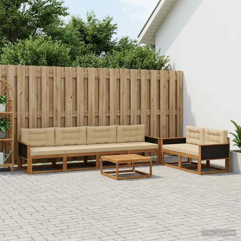 Lauko sofos komplektas 7 pcs Natūralus ir bežinis