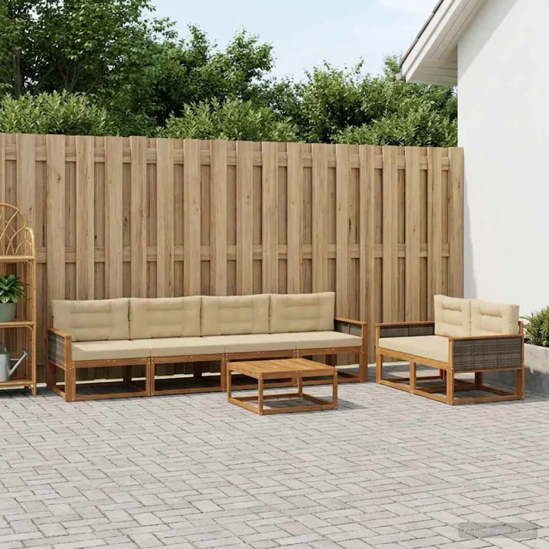 Lauko sofos komplektas su pagalve 7 pcs Natūralus ir bežinis
