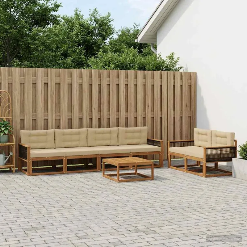 Lauko sofos komplektas su pagalve 7 pcs Natūralus ir bežinis