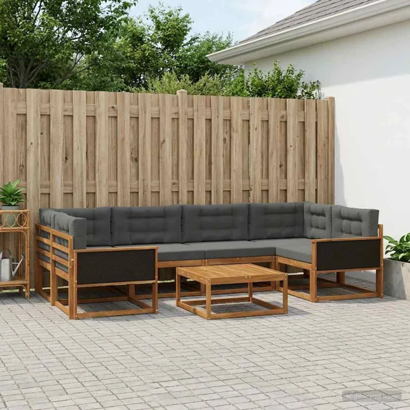 Lauko sofos komplektas su pagalve 7 pcs Natūralus ir antracitas