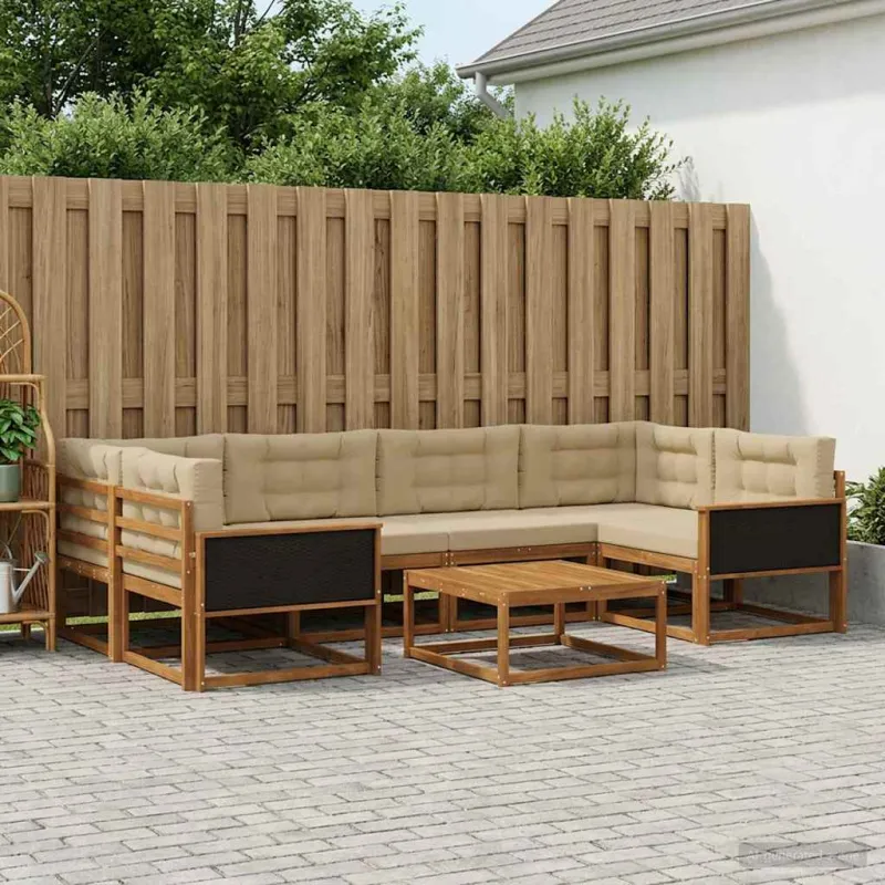 Lauko sofos komplektas su pagalve 7 pcs Natūralus ir bežinis