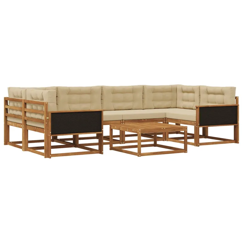 Lauko sofos komplektas su pagalve 7 pcs Natūralus ir bežinis