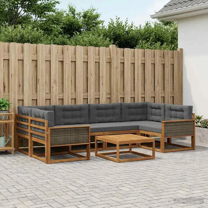 Lauko sofos komplektas su pagalve 7 pcs Natūralus ir antracitas