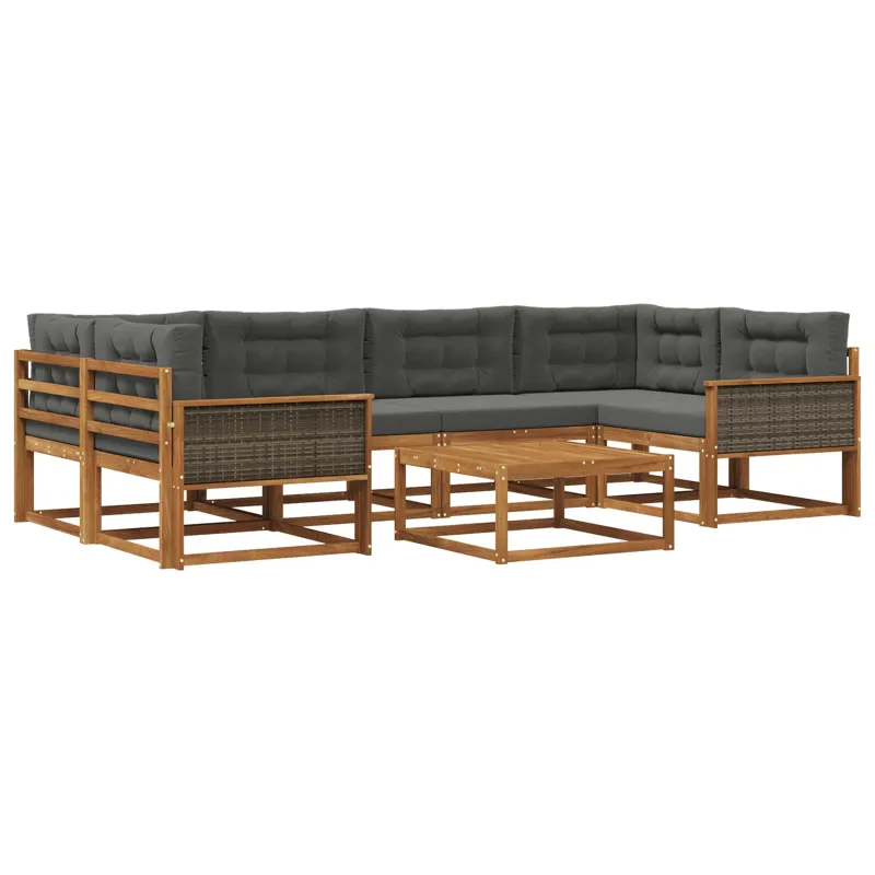 Lauko sofos komplektas su pagalve 7 pcs Natūralus ir antracitas