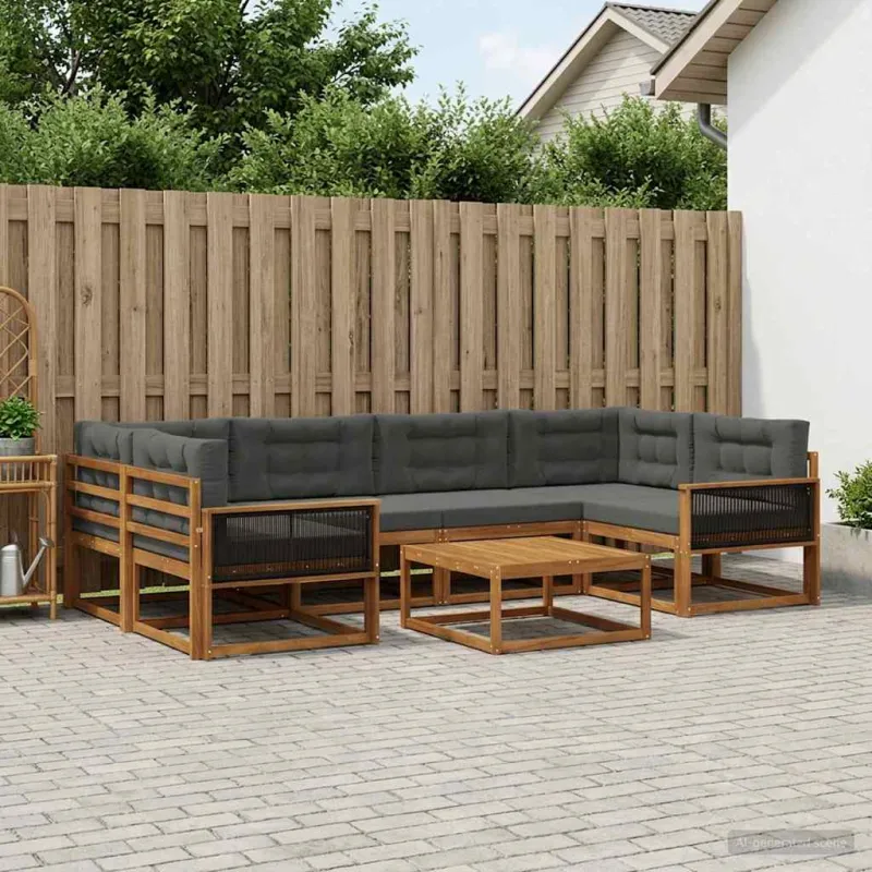 Lauko sofos komplektas su pagalve 7 pcs Natūralus ir antracitas