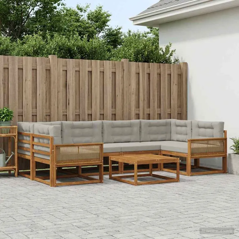 Lauko sofos komplektas 7 pcs Natūrali ir Šviesiai pilka