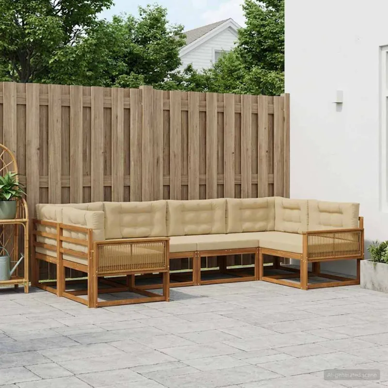 Lauko sofos komplektas su pagalve 7 pcs Natūralus ir bežinis