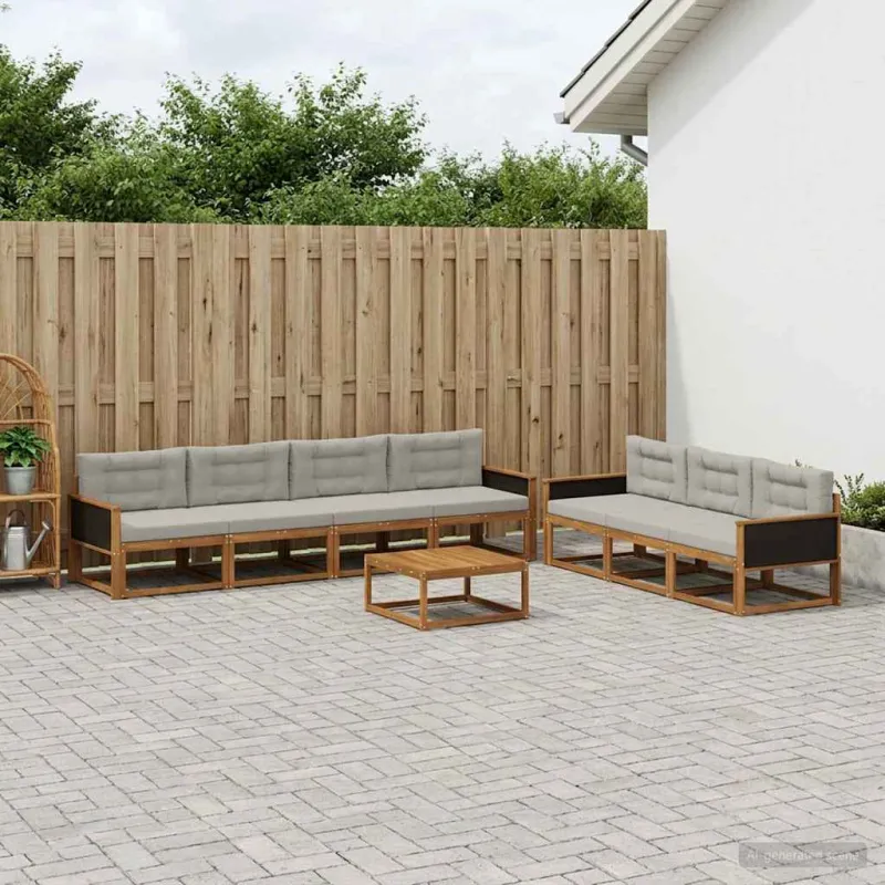 Lauko sofos komplektas 8 pcs Natūrali ir Šviesiai pilka