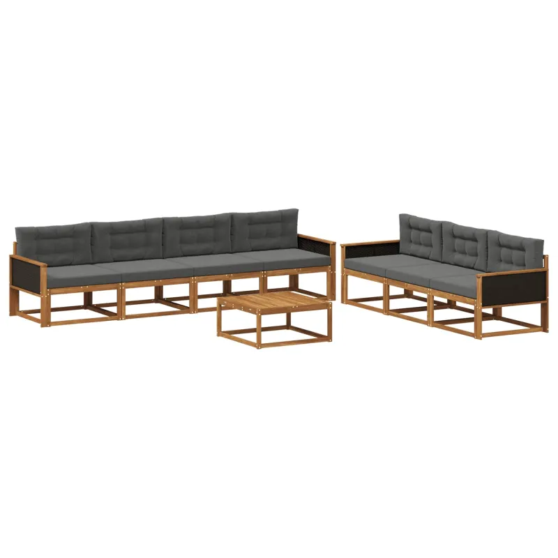 Lauko sofos komplektas su pagalve 8 pcs Natūralus ir antracitas