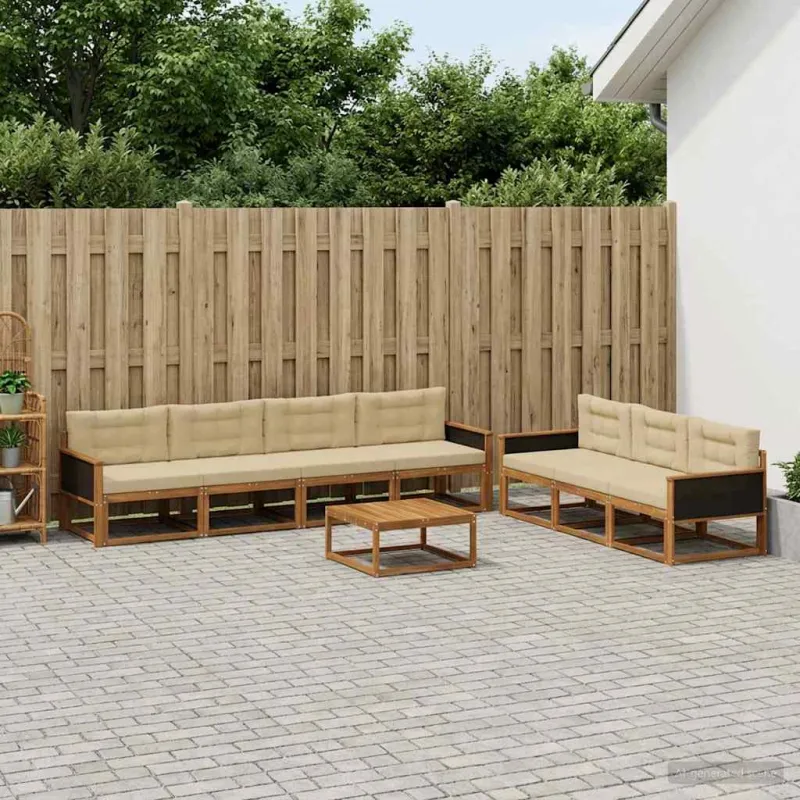 Lauko sofos komplektas su pagalve 8 pcs Natūralus ir bežinis
