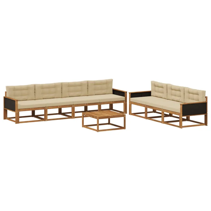 Lauko sofos komplektas su pagalve 8 pcs Natūralus ir bežinis