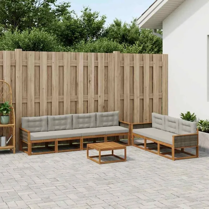 Lauko sofos komplektas 8 pcs Natūrali ir Šviesiai pilka