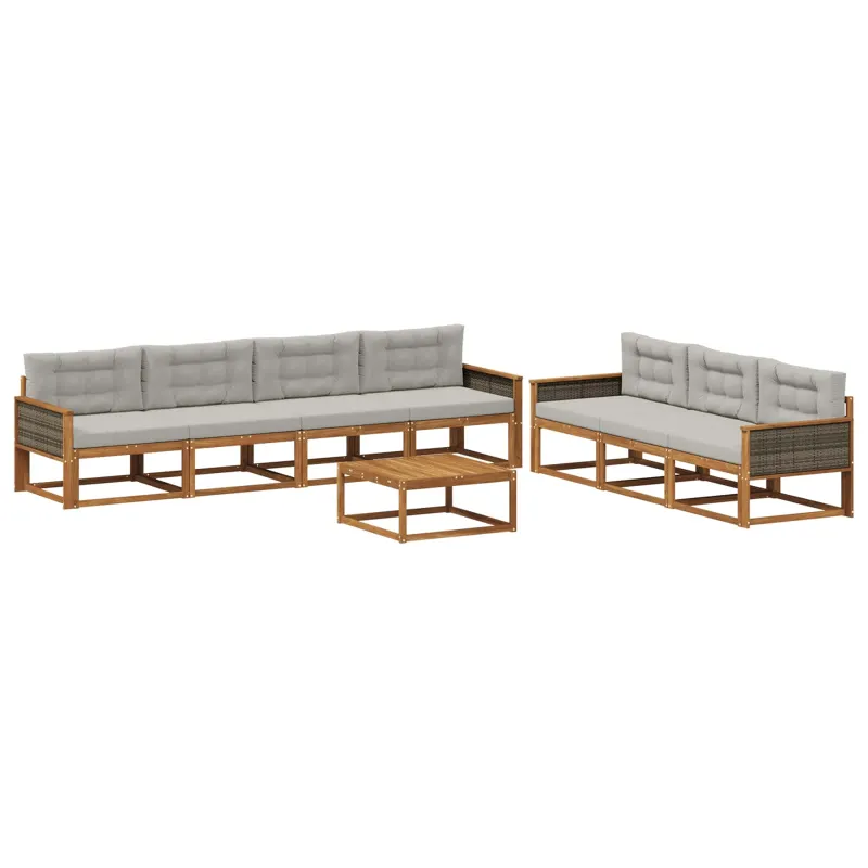 Lauko sofos komplektas 8 pcs Natūrali ir Šviesiai pilka