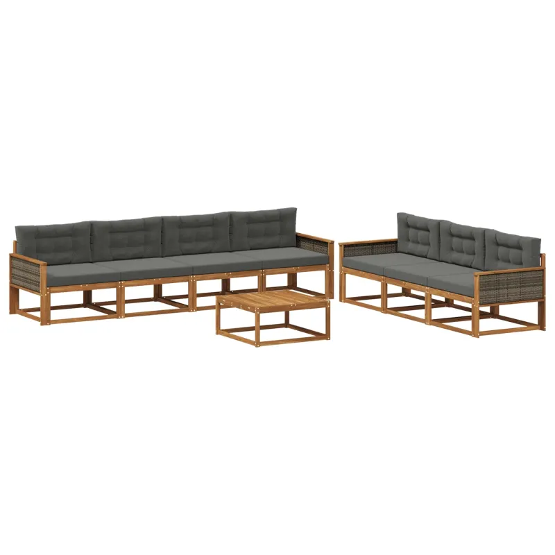 Lauko sofos komplektas su pagalve 8 pcs Natūralus ir antracitas