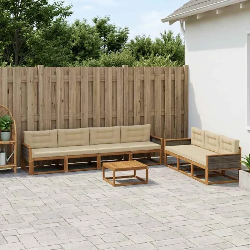 Lauko sofos komplektas su pagalve 8 pcs Natūralus ir bežinis