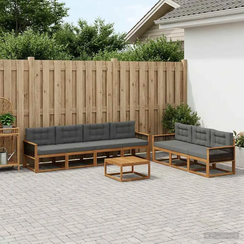Lauko sofos komplektas su pagalve 8 pcs Natūralus ir antracitas