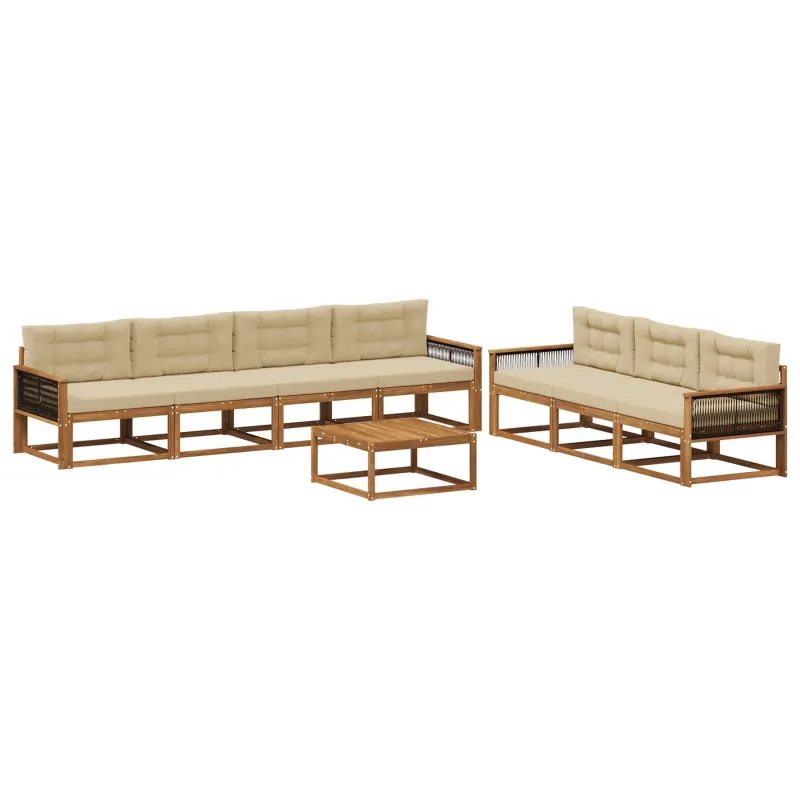 Lauko sofos komplektas su pagalve 8 pcs Natūralus ir bežinis