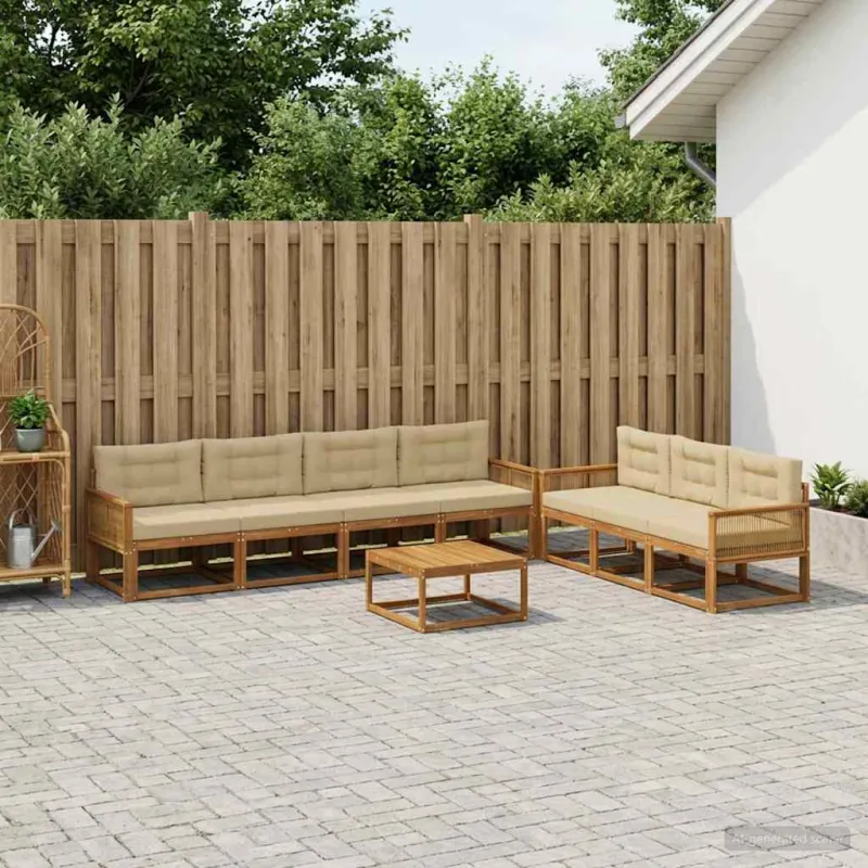 Lauko sofos komplektas su pagalve 8 pcs Natūralus ir bežinis
