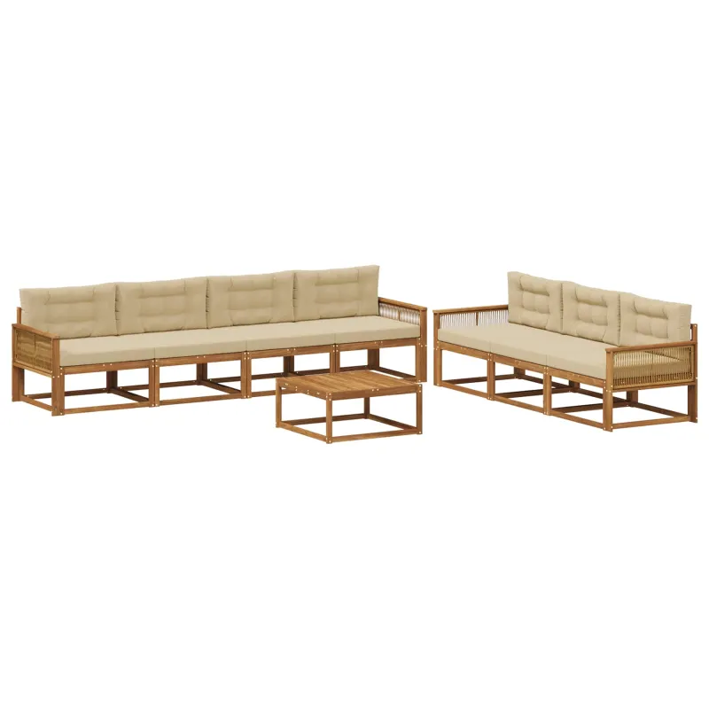 Lauko sofos komplektas su pagalve 8 pcs Natūralus ir bežinis