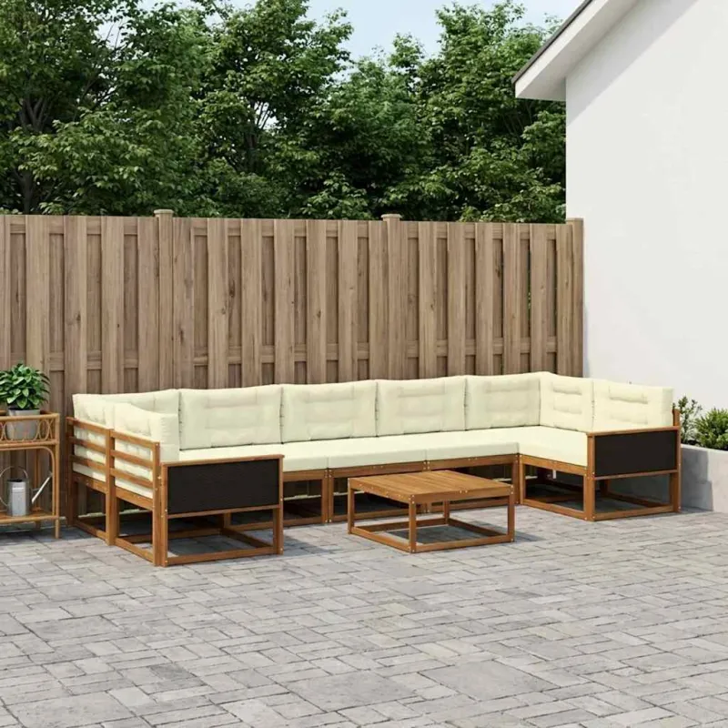 Lauko sofos komplektas 8 pcs Natūralus ir grietinėlė