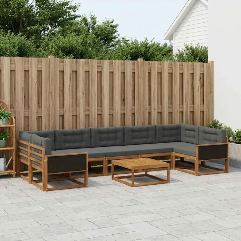 Lauko sofos komplektas su pagalve 8 pcs Natūralus ir antracitas
