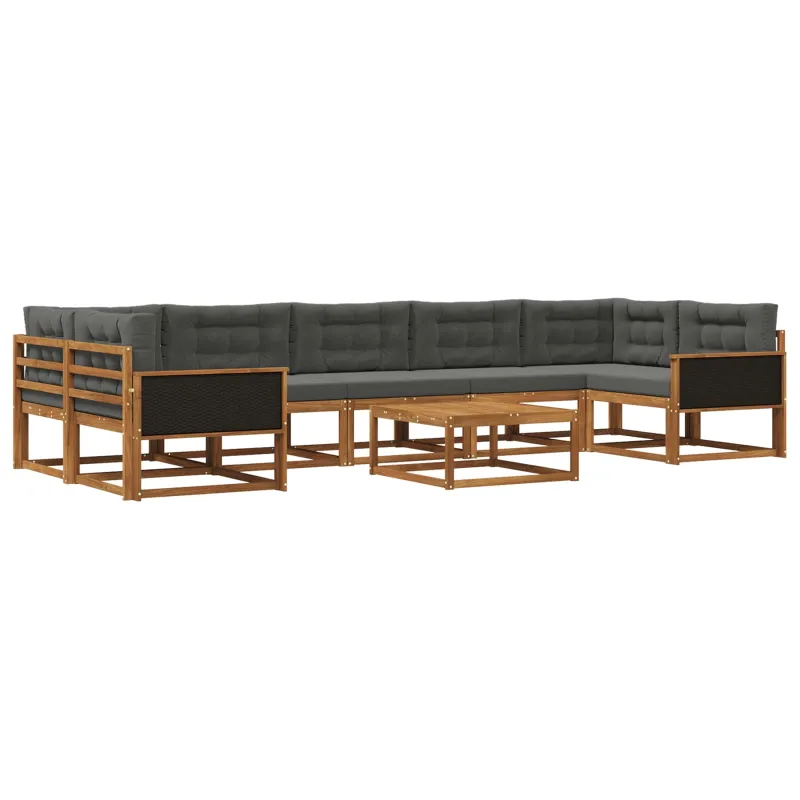 Lauko sofos komplektas su pagalve 8 pcs Natūralus ir antracitas