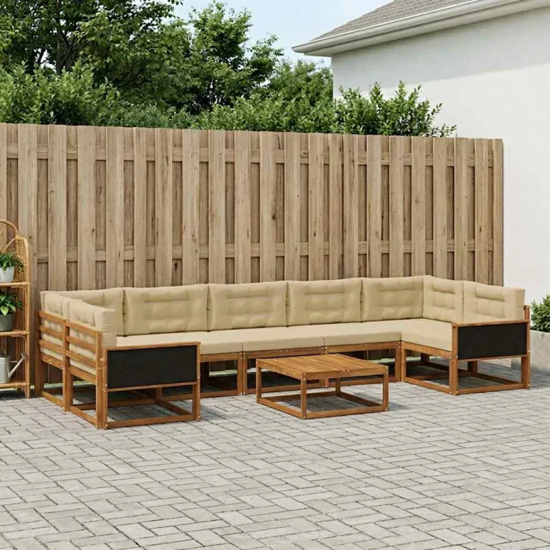 Lauko sofos komplektas su pagalve 8 pcs Natūralus ir bežinis