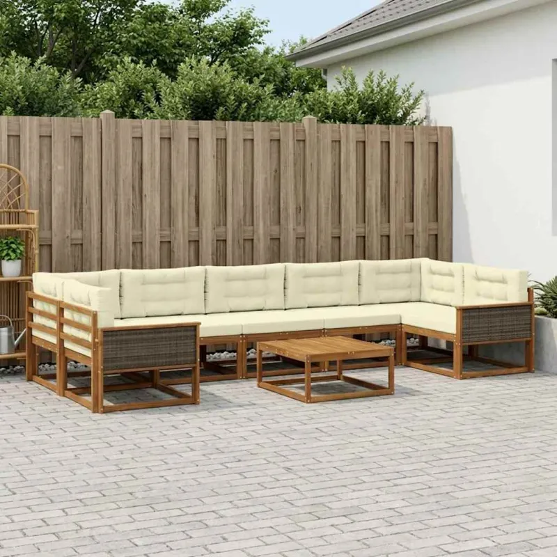Lauko sofos komplektas su pagalve 8 pcs Natūralus ir grietinėlė