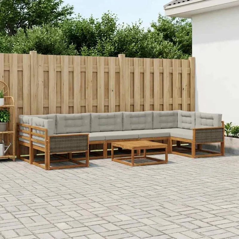 Lauko sofos komplektas 8 pcs Natūrali ir Šviesiai pilka