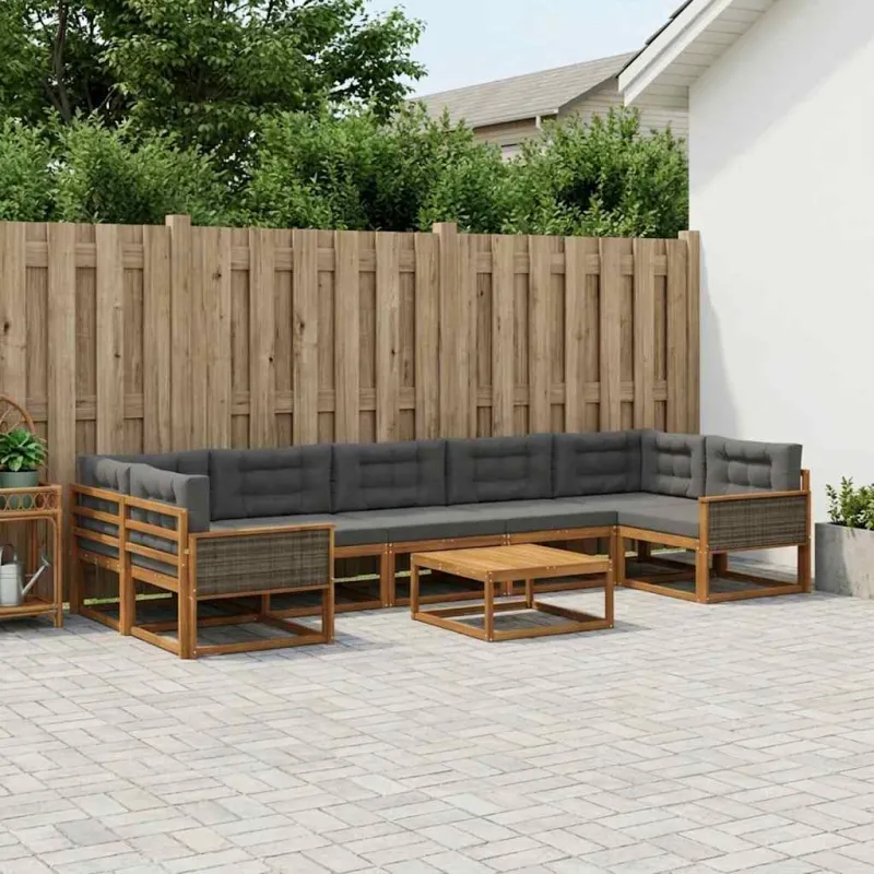 Lauko sofos komplektas su pagalve 8 pcs Natūralus ir antracitas