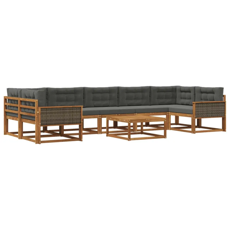 Lauko sofos komplektas su pagalve 8 pcs Natūralus ir antracitas