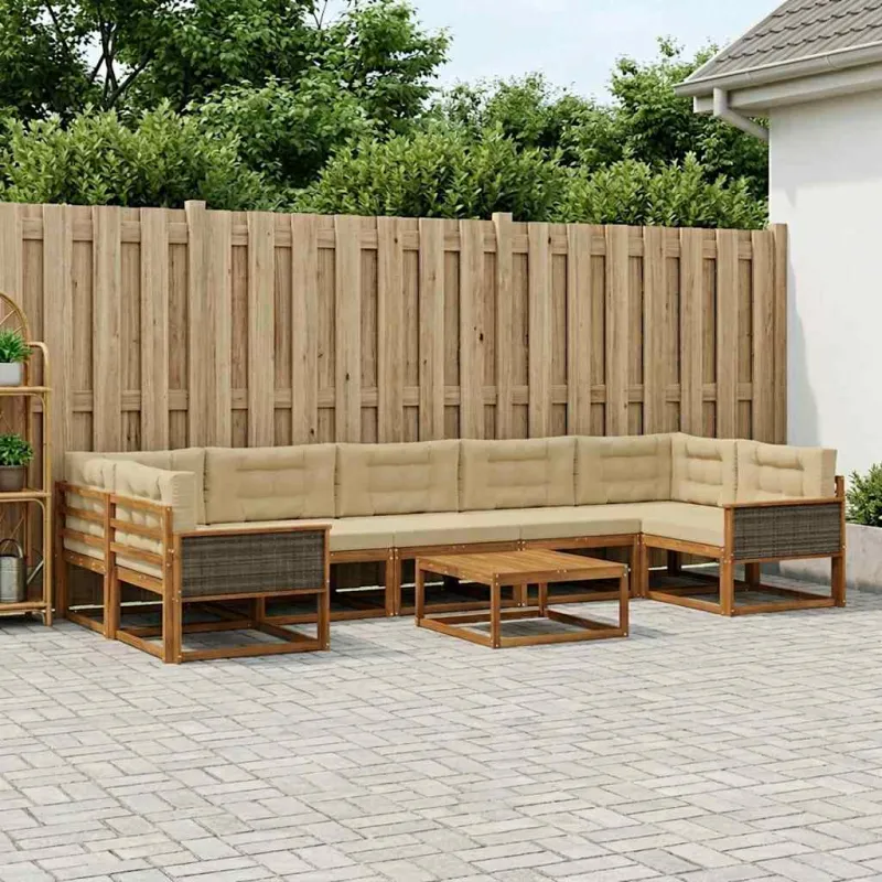 Lauko sofos komplektas su pagalve 8 pcs Natūralus ir bežinis