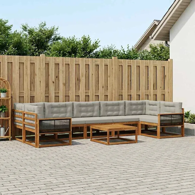 Lauko sofos komplektas 8 pcs Natūrali ir Šviesiai pilka