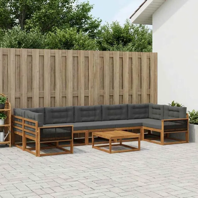 Lauko sofos komplektas su pagalve 8 pcs Natūralus ir antracitas