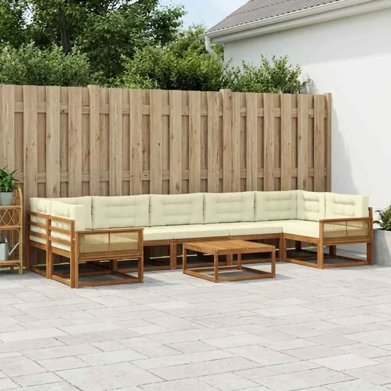Lauko sofos komplektas su pagalve 8 pcs Natūralus ir grietinėlė
