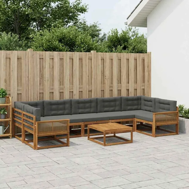 Lauko sofos komplektas su pagalve 8 pcs Natūralus ir antracitas