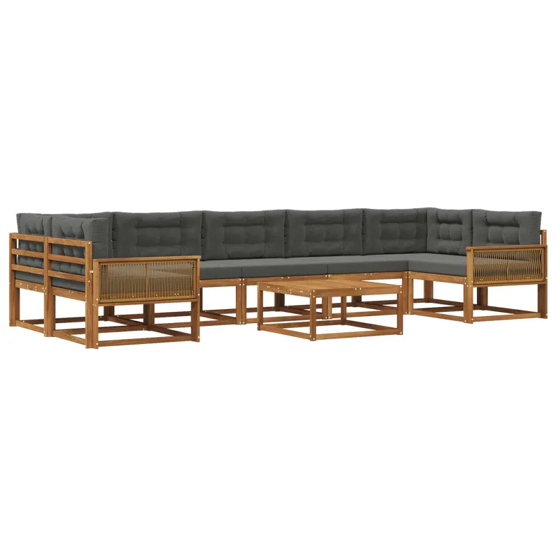 Lauko sofos komplektas su pagalve 8 pcs Natūralus ir antracitas